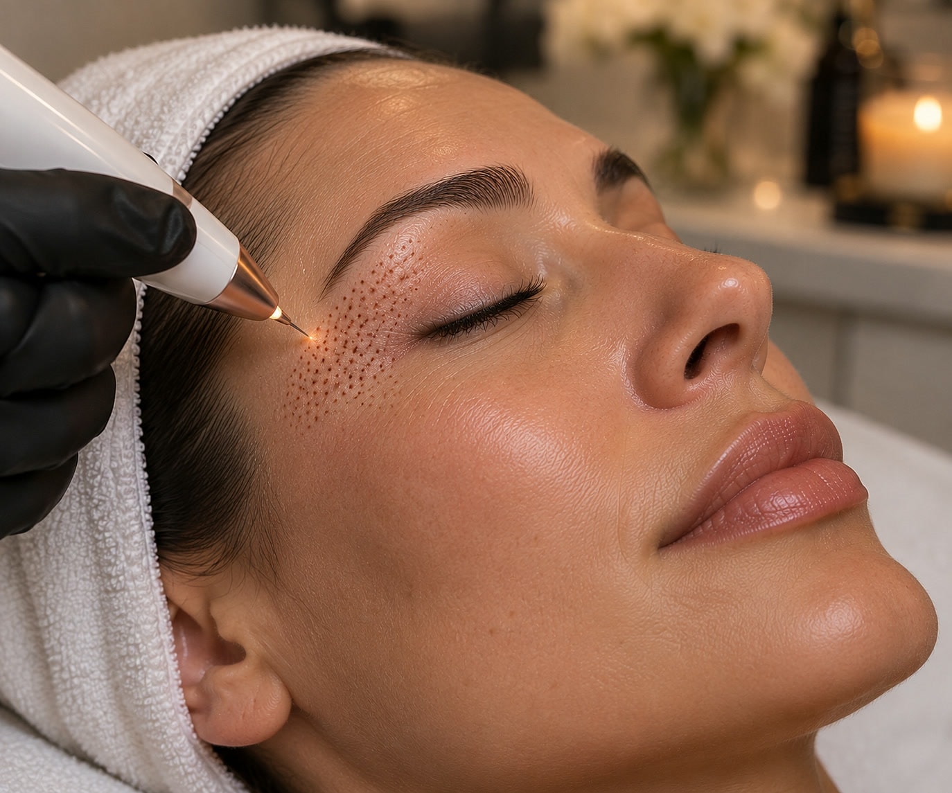 Close detail of a precision skin treatment in progress